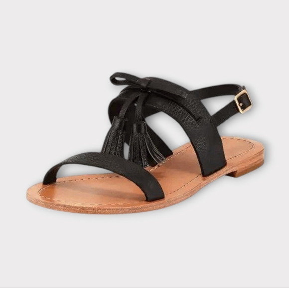 Kate Spade Carlita Black Pebbled Leather Flat Sandals - Picture 1 of 6